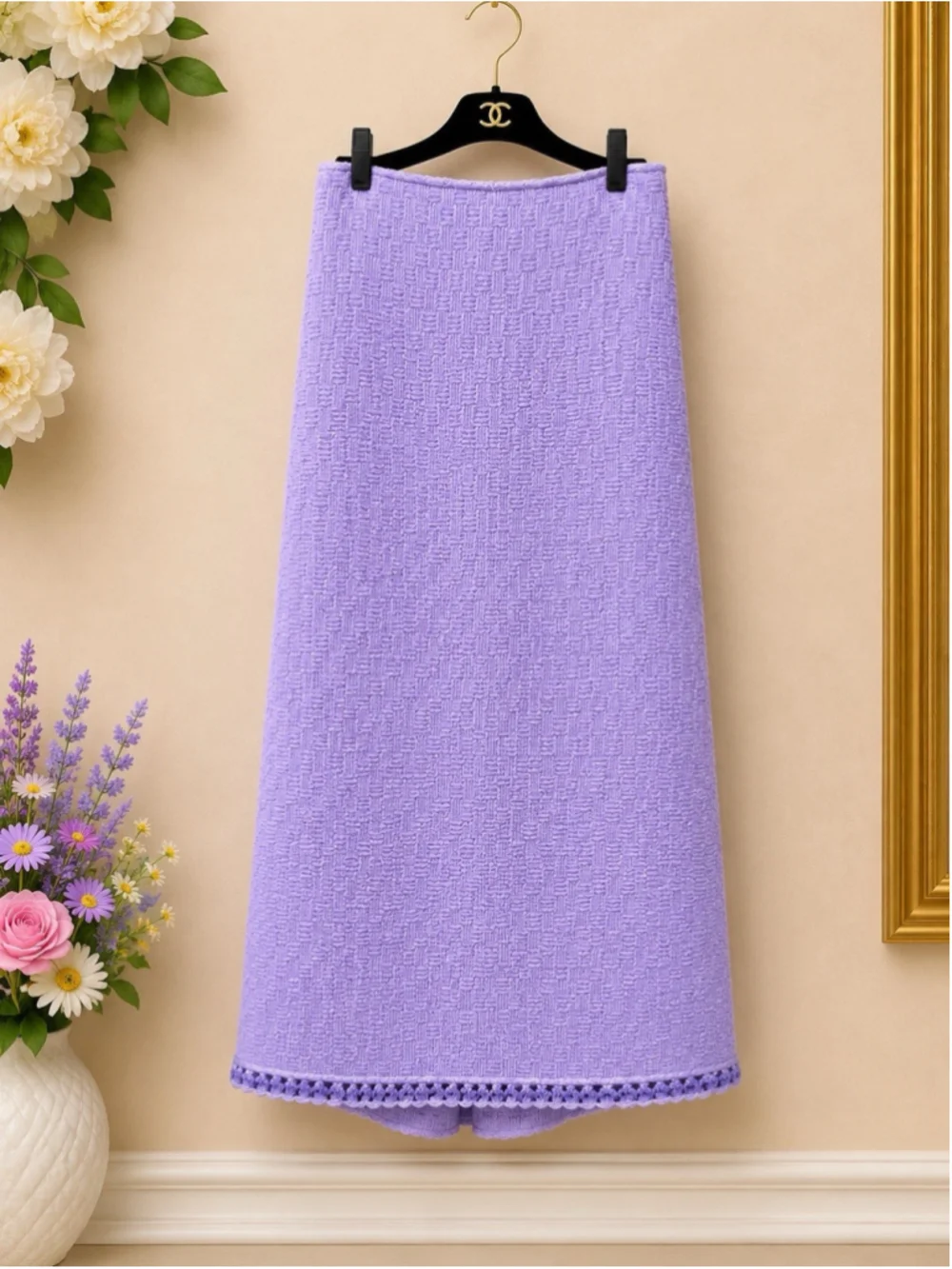 CHANEL 98A Lilac Tweed Jacket Maxi Skirt Suit Set FR 40 Karl Lagerfeld